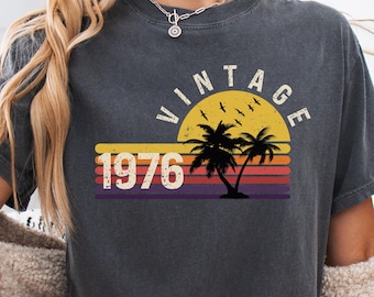Vintage 1976 Birthday Shirt, Retro 50th Birthday Tee, Custom Year Birthday Gift, Classic Vintage Shirt for Women