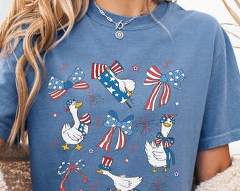 Comfort Colors USA Goose Shirt: Patriotic Bow Tee, 4th July