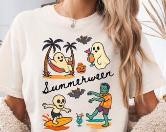 Summerween Ghost Shirt, Comfort Colors Halloween Tshirt, Halloween Ghost Tee, Spooky Summer Tees for Halloween Lover, Beach Vibes Shirt