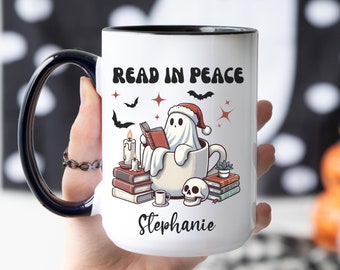 Personalized Halloween Ghost Mug, Read in Peace Mug, Ghost Reading Mug, Halloween Ghost Mug, Halloween Book Mug, Book Lover Mug, Reading Mug