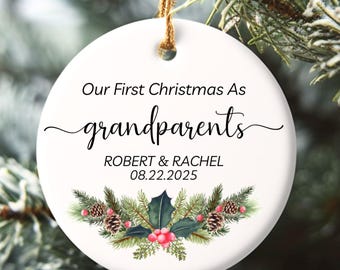 Custom New Grandparents Ornament, First Christmas as Grandma & Grandpa Keepsake, Baby Reveal Ornament Gift, New Baby Christmas Bauble