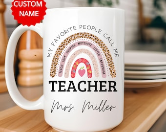 Personalized Rainbow Mug for Teacher, Custom Teacher Mug, Teacher Appreciation Gift, Teacher Thank You Gift, Custom Teacher Mug with Name.