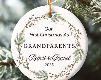 Custom New Grandparents Ornament, First Christmas as Grandma & Grandpa Keepsake, Baby Reveal Ornament Gift, New Baby Christmas Bauble