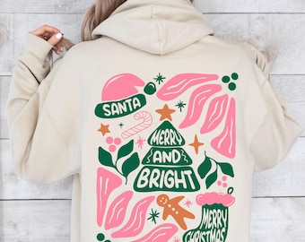Merry & Bright Christmas Hoodie: Boho Flower Print Sweatshirt