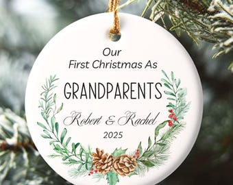 Personalized New Grandparents Ornament, First Christmas as Grandparents Gift, New Grandma & Grandpa Ornament, Baby Announcement Bauble