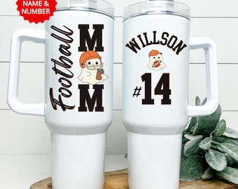 Personalized Football Mom Tumbler 40oz: Custom Name & Number Travel Mug