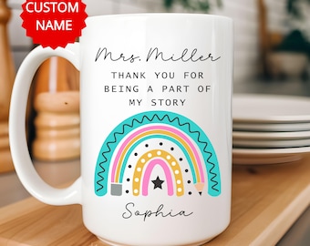 Personalized Rainbow Mug for Teacher, Custom Teacher Mug, Teacher Appreciation Gift, Teacher Thank You Gift, Custom Teacher Mug with Name.