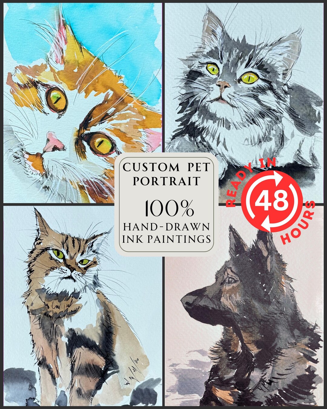 Pet Watercolor Painting From Photo Custom Cat Painting Dog Remembrance ...