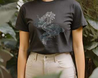 Japanisches Drachen-T-Shirt, Unisex-T-Shirt, japanisches Grafik-T-Shirt, japanisches Drachen-T-Shirt, ästhetische Kleidung, Grunge-Kleidung