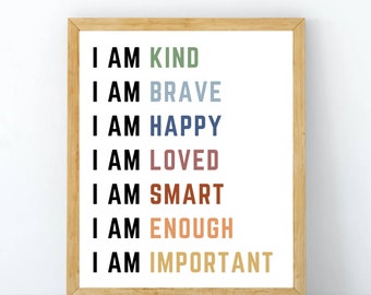 Printable Affirmations for Kids, I Am Affirmations, Playroom Poster, Affirmations Poster, Homeschool Decor