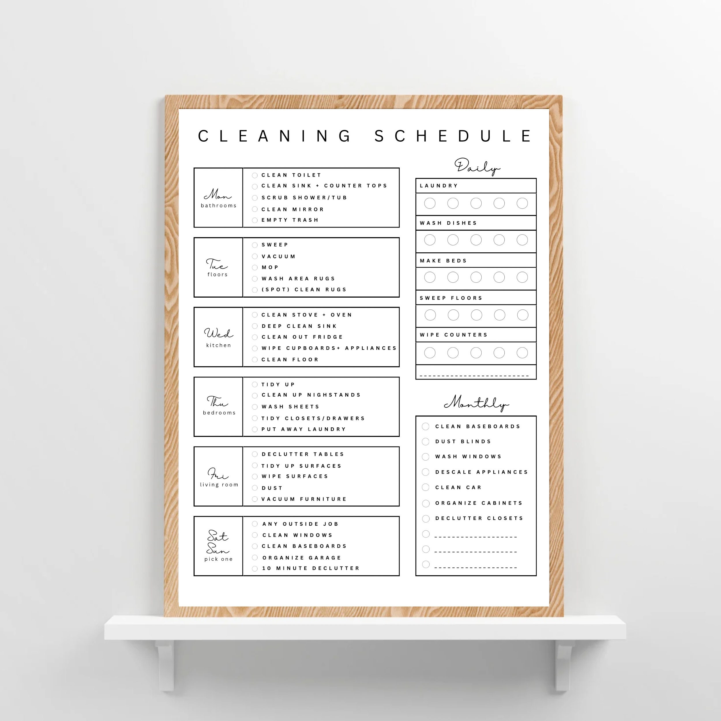 Printable Cleaning Schedule, Instant Download, Cleaning Planner ...