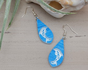 Azure Dolphin Teardrop Earrings: Mirrored Acrylic Coastal Jewelry