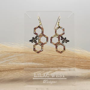 Honeybee Earrings | Nature Dangle Earrings | Lightweight Acrylic | Pollinator Jewelry | Garden Insect Jewelry | Handmade Nature Lovers Gift