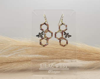 Honeybee Earrings | Nature Dangle Earrings | Lightweight Acrylic | Pollinator Jewelry | Garden Insect Jewelry | Handmade Nature Lovers Gift