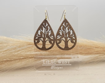 Tree of Life Earrings | Wooden Dangle Earrings | Lightweight Nature Earrings | Spiritual Jewelry Gift | Handmade Boho Earrings