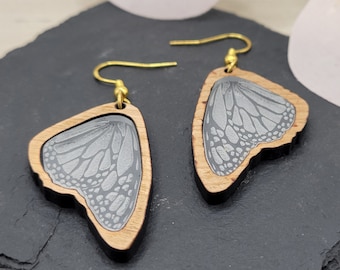 Butterfly Wing Earrings | Etched Acrylic and Wood Dangle Earrings | Nature-Inspired Jewelry | Lightweight Statement Earrings | Handmade Gift
