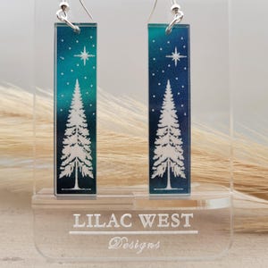 Handmade Winter Evergreen Acrylic Earrings: Northern Lights Jewelry