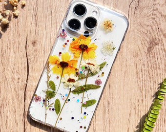 Pressed Daisy Flower Phone Case for iPhone 15 14 13 12 11 Pro Max X XR 8 SE case, Samsung Galaxy S23 S24 Ultra case, Gift for Mum