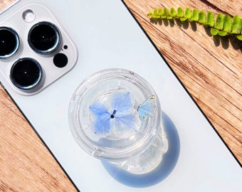 Butterfly Phone Grip, Nature Flower and Butterfly Transparent Folding Phone Holder, Blue Pop Socket, Cute Phone Accessories, Phone Charms