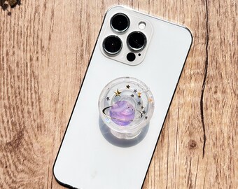 Space Phone Grip, Moon Stars Transparent Folding Phone Holder,  Handmade Resin Phone Accessories, Phone Charms, Space Popsocket