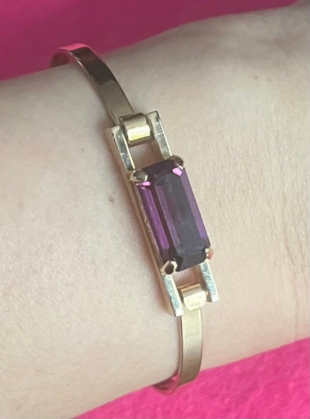 Rare Avon Diamond Amethyst Bracelet Watch Large Avon Vintage Victorian-style Hinged Purple Rhinestone  main image 2