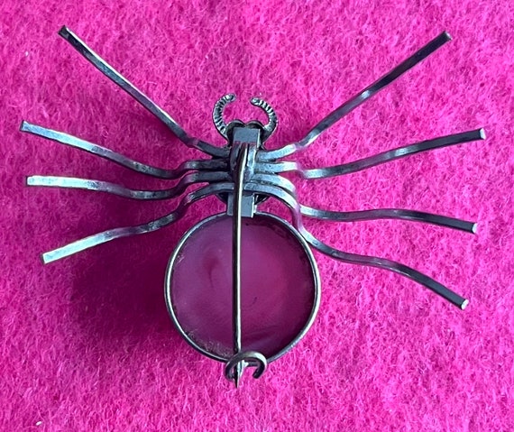 Vintage silver tone art deco spider brooch with p… - image 4