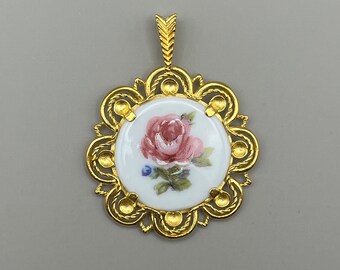 Vintage Danbury Mint bone china rose pendant by Royal Franconia Bavaria W. Germany