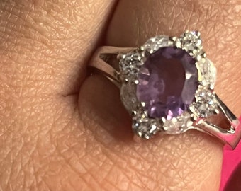 Vintage silver tone faux amethyst ring - gift for her - purple ring