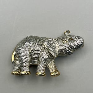 Vintage gold and silver tone elephant brooch - MISSING RHINESTONE EYE - elephant pin - elephant gift - animal brooch