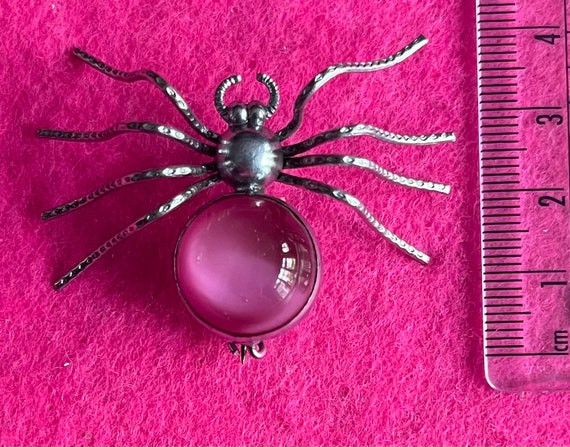 Vintage silver tone art deco spider brooch with p… - image 5