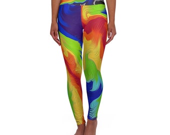 Acrylic Pour Inspired High Waisted Yoga Leggings (AOP), Workout Clothing