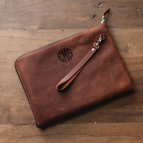 Leather portfolio personalized, Document holder A3, Portfolio for men, Leather portfolio with zipper, Personalized folder