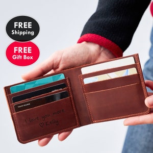 Billetera personalizada con relieve, Billetera de cuero para hombres, Billetera con foto grabada, Billetera para él, Billetera de cuero delgada, Billetera de cuero para hombres
