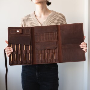 Handmade crochet case, Leather needle case, Crochet hook case, Knitting needle case, Leather needle holder, Leather knitters case image 6