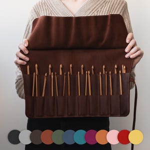 Estuche para agujas de tejer, Idea de regalo de crochet, Almacenamiento para agujas, Estuche para agujas circulares, Bolsa de cuero para tejer, Almacenamiento de herramientas de tejer