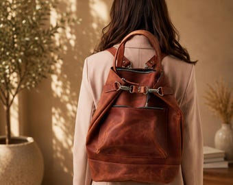 Wandelbarer Lederrucksack, Wandelbarer Taschenrucksack, Wandelbarer Rucksack, Wandelbarer Rucksack Geldbeutel, Minimalistischer Stadtrucksack