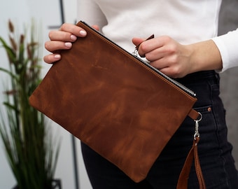 Large zipper pouch, Flat zipper pouch, Leather zipper pouch make up, Wristlet zipper pouch bag, Wristlet zipper bags, Custom zipper pouch
