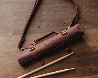 Custom drumstick bag, Leather stick bag, Leather drum stick holder, Leather drumstick bag personalized, Gift for drummer, Drum stick bag
