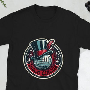 Disco Circus Logo Top Hat T-shirt Vintage Rock n' Roll Retro Klassiek T-shirt T-shirt Korte Mouw Unisex ZWART