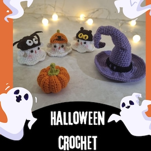 Bundle Offer Crochet Halloween Amigurumi Ghost Pumpkin Cat Spider Witch Hat, Handmade, Home Decoration, Key Chain