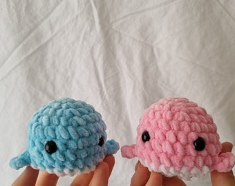 Balene di peluche, balene all'uncinetto, Amigurumi, uncinetto, blu e rosa, portachiavi, portachiavi all'uncinetto