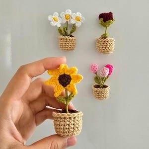 Gehäkelte Blumen-Kühlschrank-Magnete: Handgemachtes Mini-Topfset