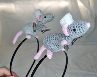 Serre-tête ratatouile au crochet, serre-tête ratatouille au crochet, accessoires pour cheveux, chef souris, pinces à cheveux, amigurumi, fait main, serre-tête Remy