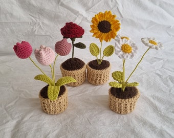 Fleurs au crochet, fleur en pot, mini pot de fleur fait main, livraison gratuite, décoration de table, cadeau fait main, cadeau de fête des mères, cadeau durable