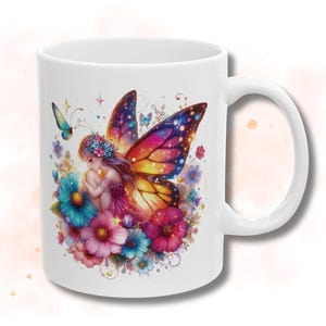 Fairy Mug, Magical Ceramic Cup Fairy Gift Kitchen Decor Fantasy Theme Butterfly Art Fairy Mug Morning Ritual Enchanted Fairycore Style