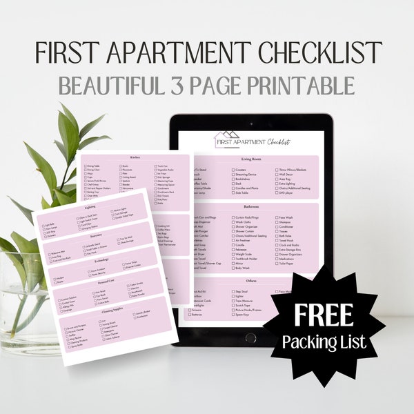 First Apartment Checklist Printable With FREE Packing List Our First Home New Apartment New Beginnings New Home Checklist Instant Download