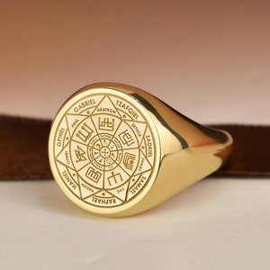 14K Gold Seven Archangel Signet Ring, Occult Signet Ring, Seal of the 7 Ring, Icons of the Holy Angels, Eastern Orthodox Church Jewelry