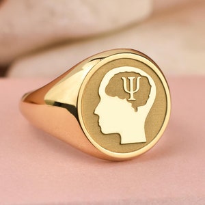 14K Gold-Psychologie-Studenten Siegelring Geschenk, Psi Brief Ring, griechischer Buchstabe Psi Schmuck, Biologie-Abschlussgeschenk, Erntedankgeschenk