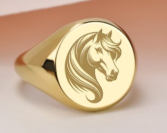 Bague cheval en or massif 14 carats, amulette symbole de la liberté, chevalière du zodiaque chinois, breloque signe astrologique, bijoux d'étalon personnalisés, bague destrier gravée