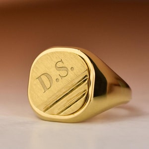 Anillo con sello de iniciales en oro de 14 quilates para hombre, anillo con sello de monograma, anillo con sello de cojín, anillo con letras personalizado, anillo de oro para el meñique, anillo de regalo de Navidad
